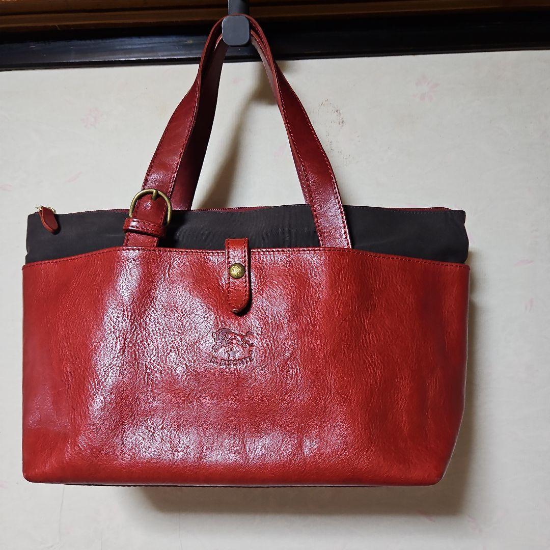 「売り切り価格】　IL BISONTE レザー トートバッグ レッド/ブラック