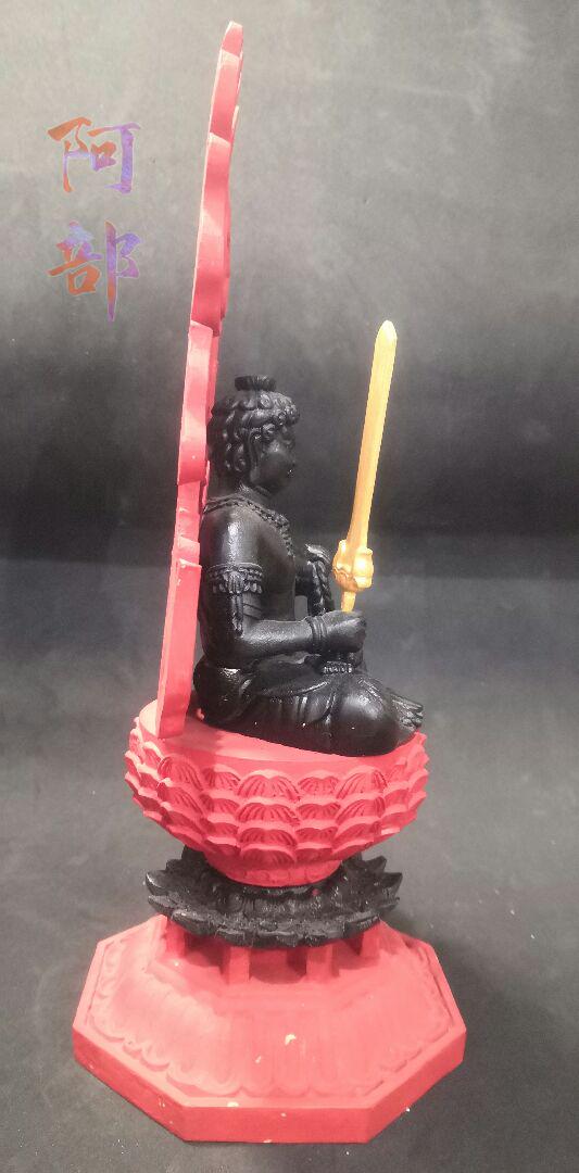 木彫 仏像 不動明王 明王像 不動尊 極彩色絵系 柘植 木細工 置物