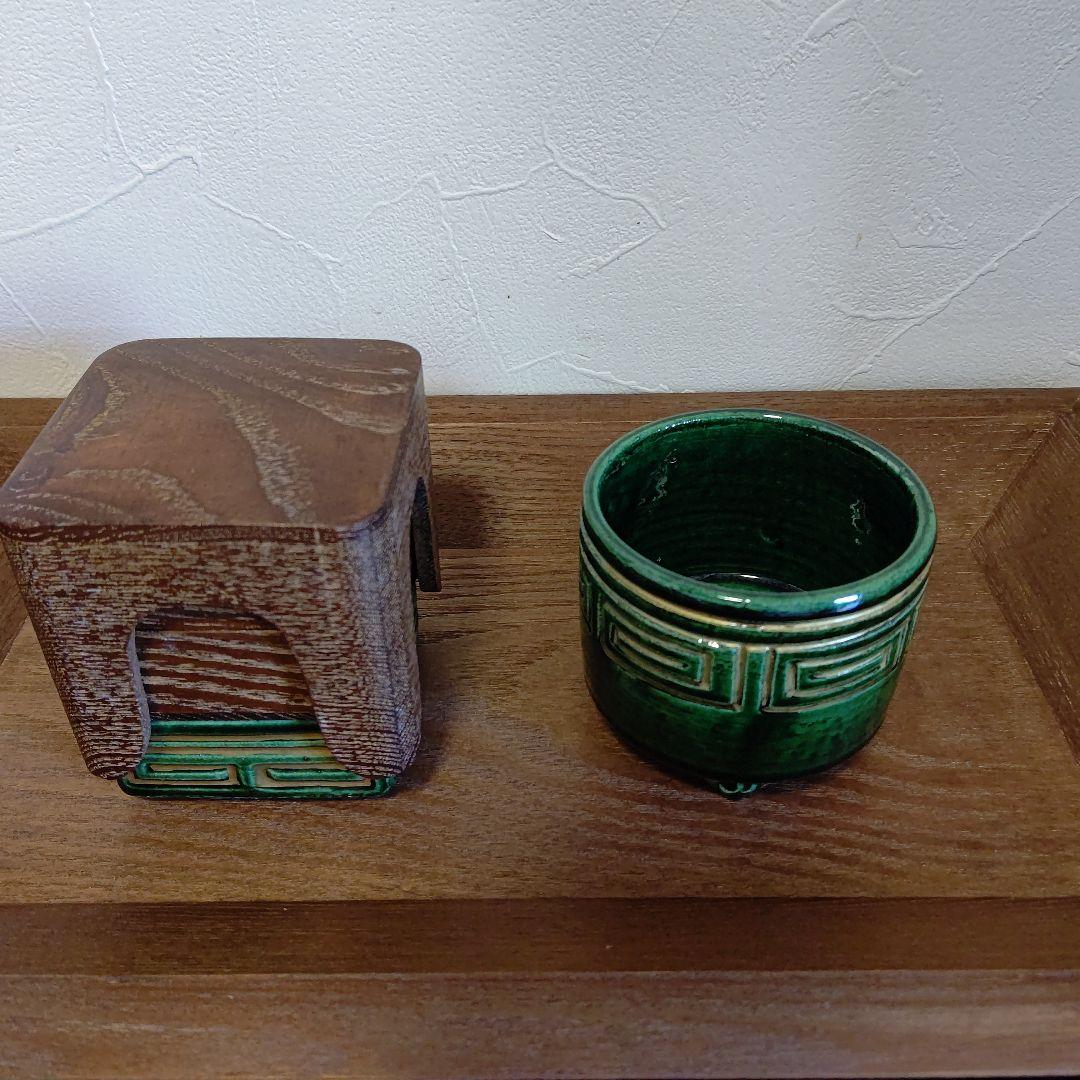 茶道具七事式 香盆 桑木地 重香合 香炉 火道具セット 銀葉  白檀香