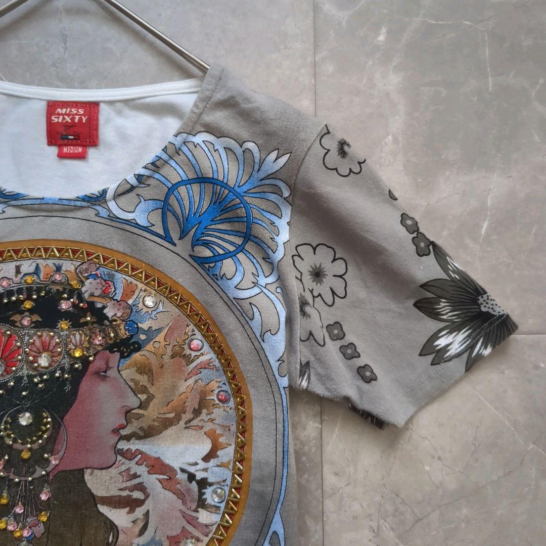 MISS SIXTY Tシャツ ビジュー 女性 ラインストーン 総柄 Y2K