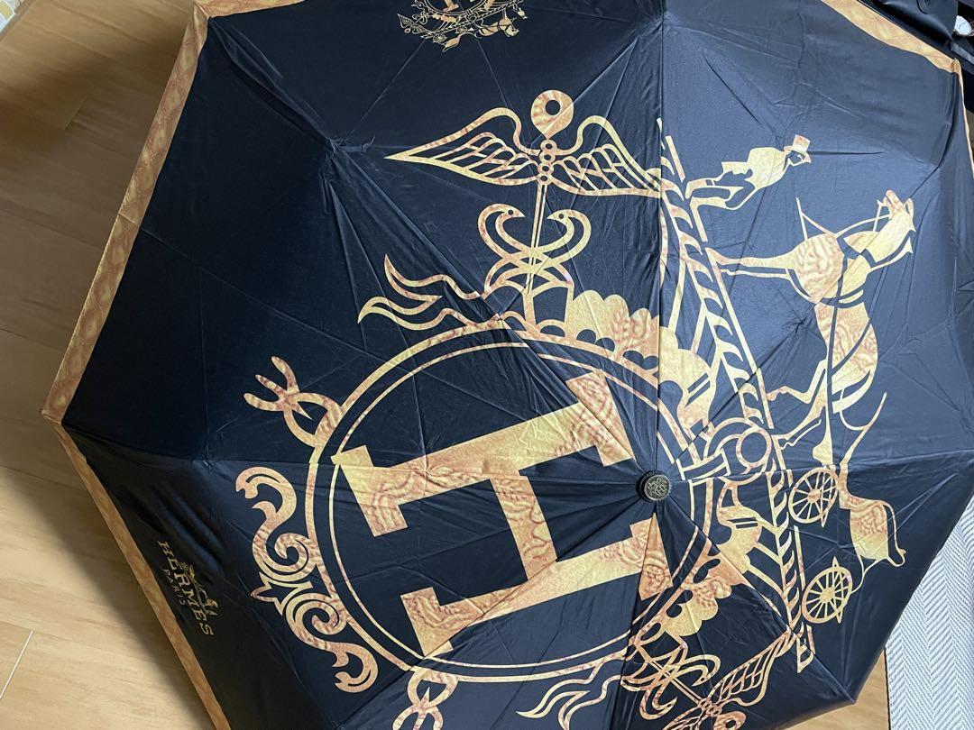 【高価値】 晴雨兼用 折りたたみ傘 HERMES 黒/金 メルカリ - 小物