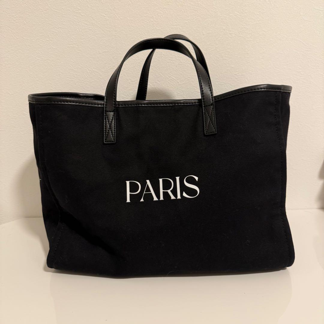 PARISロゴ ブラックキャンバストートバッグ