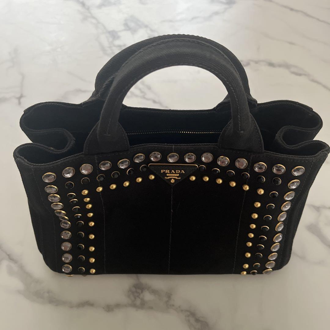 お気に入り PRADA プラダ スタッズ✨ビジュー✨付きカナパ メルカリ - トート バッグ