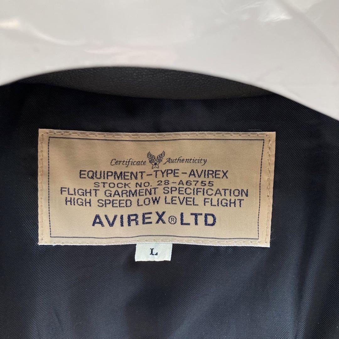 美品✨AVIREX レザーダウンジャケット　L フーディ　黒　本革　ブルゾン