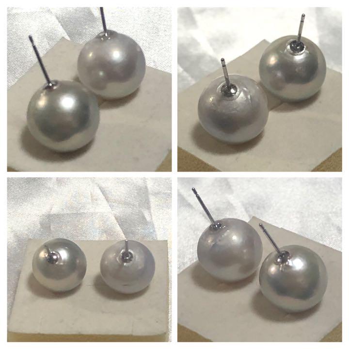 K14WG 天然南洋白蝶真珠ピアス　13.81/13.79mm