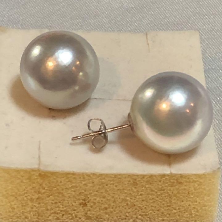 K14WG 天然南洋白蝶真珠ピアス　13.81/13.79mm