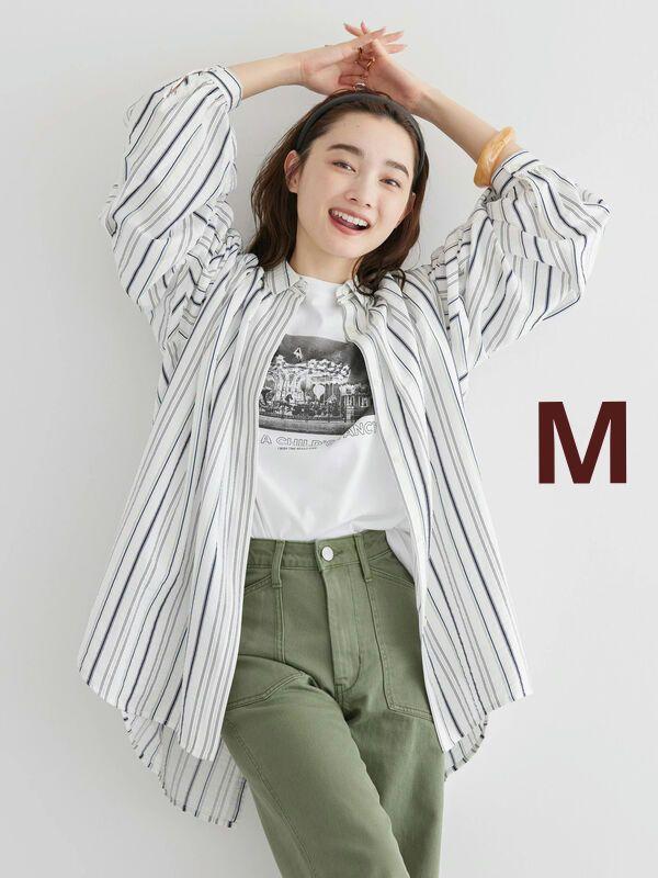 AMERICANHOLIC バックオープンギャザーチュニック M ストライプ