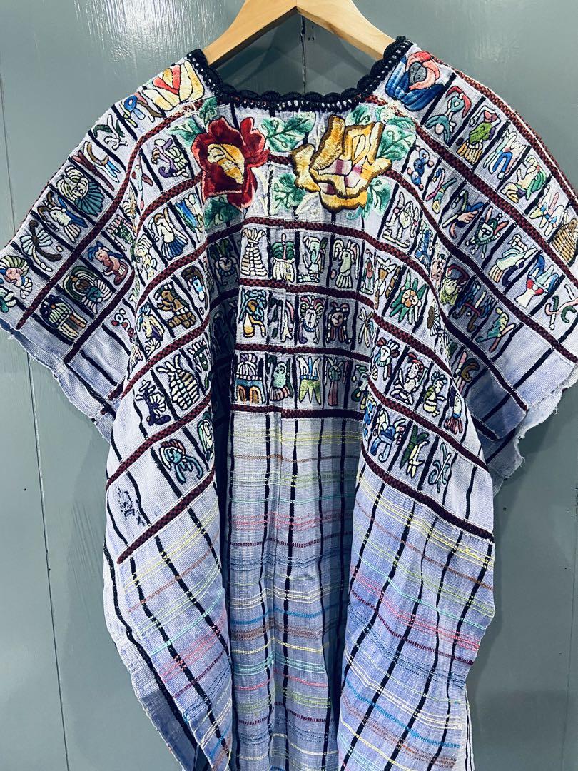 大切な人へのギフト探し 古着メキシコ刺繍グアテマラ民族衣装ウィピルポンチョ手刺繍 トップス