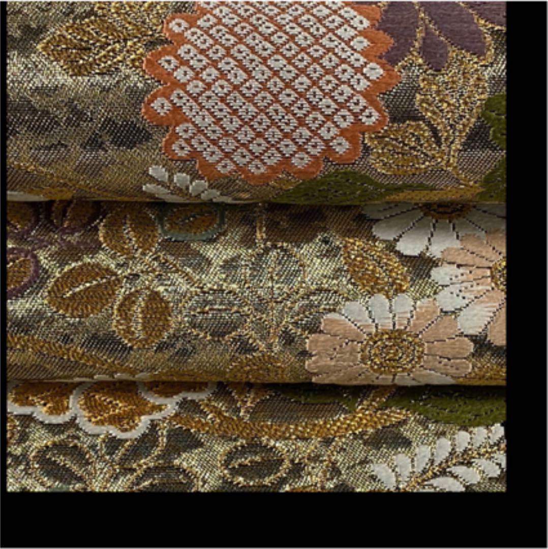 袋帯 六通 雪輪 華文 花々 24M560f 中古】美品 本金箔 六通柄 袋帯 雪輪流水花車文／金（b3507891