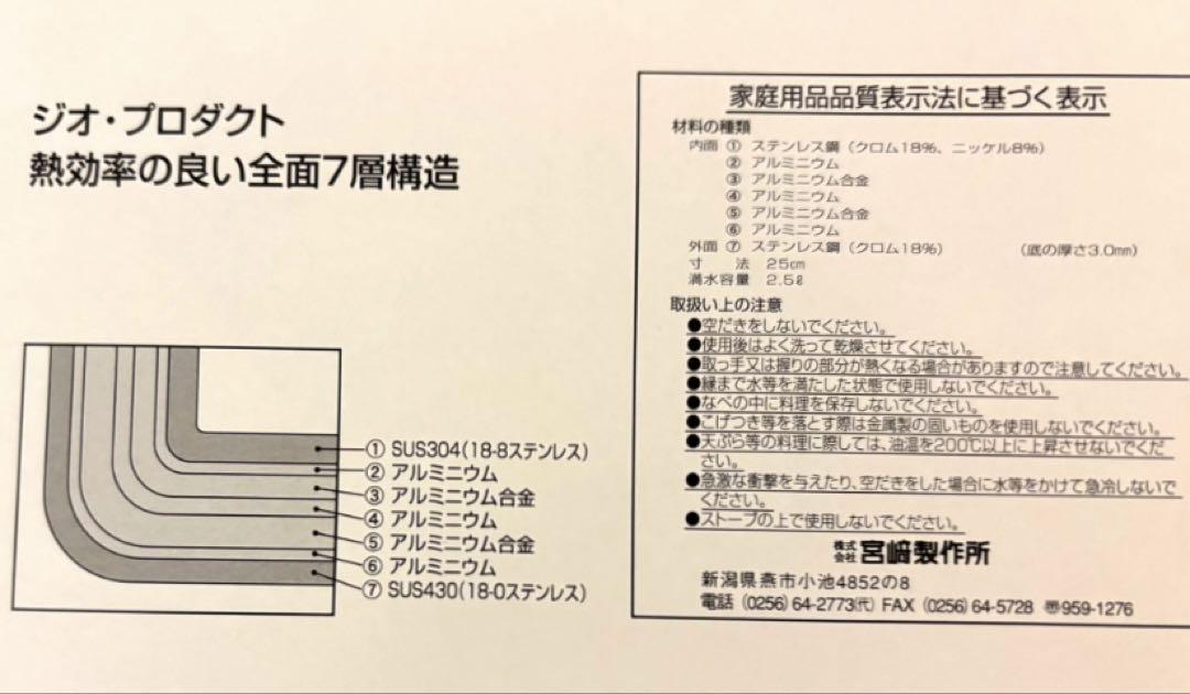 ステンレス　ソテーパン フライパン25cm IH 対応 ジオプロダクト宮崎製作所