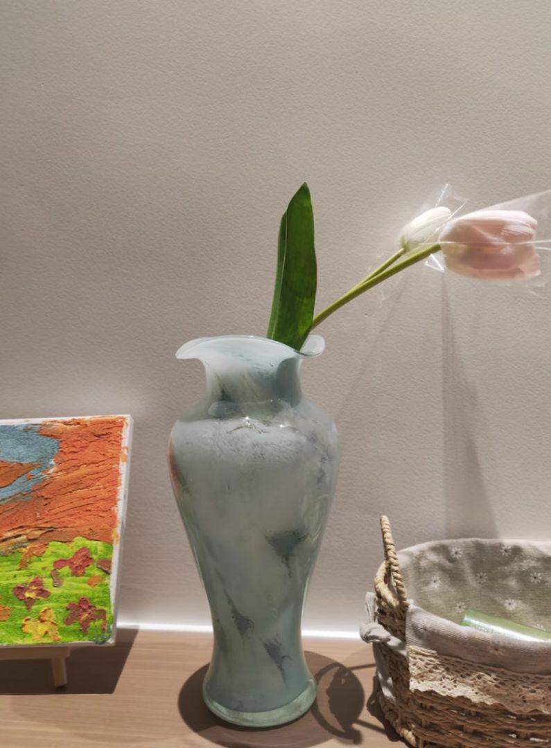 青緑色のマーブル模様 花瓶