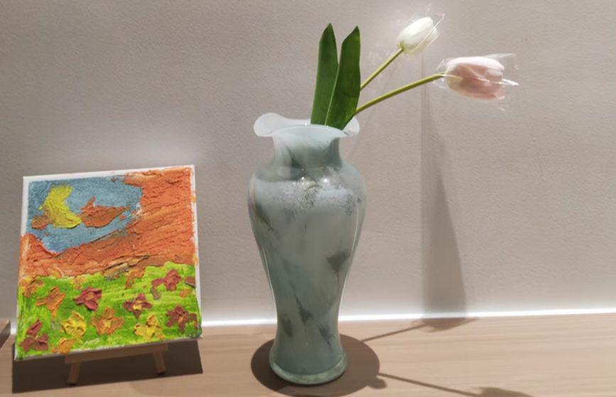 青緑色のマーブル模様 花瓶