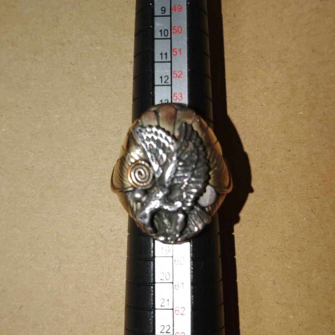 超カッコ良い鷹彫刻 シルバー銅？リング 16号 (中古品)