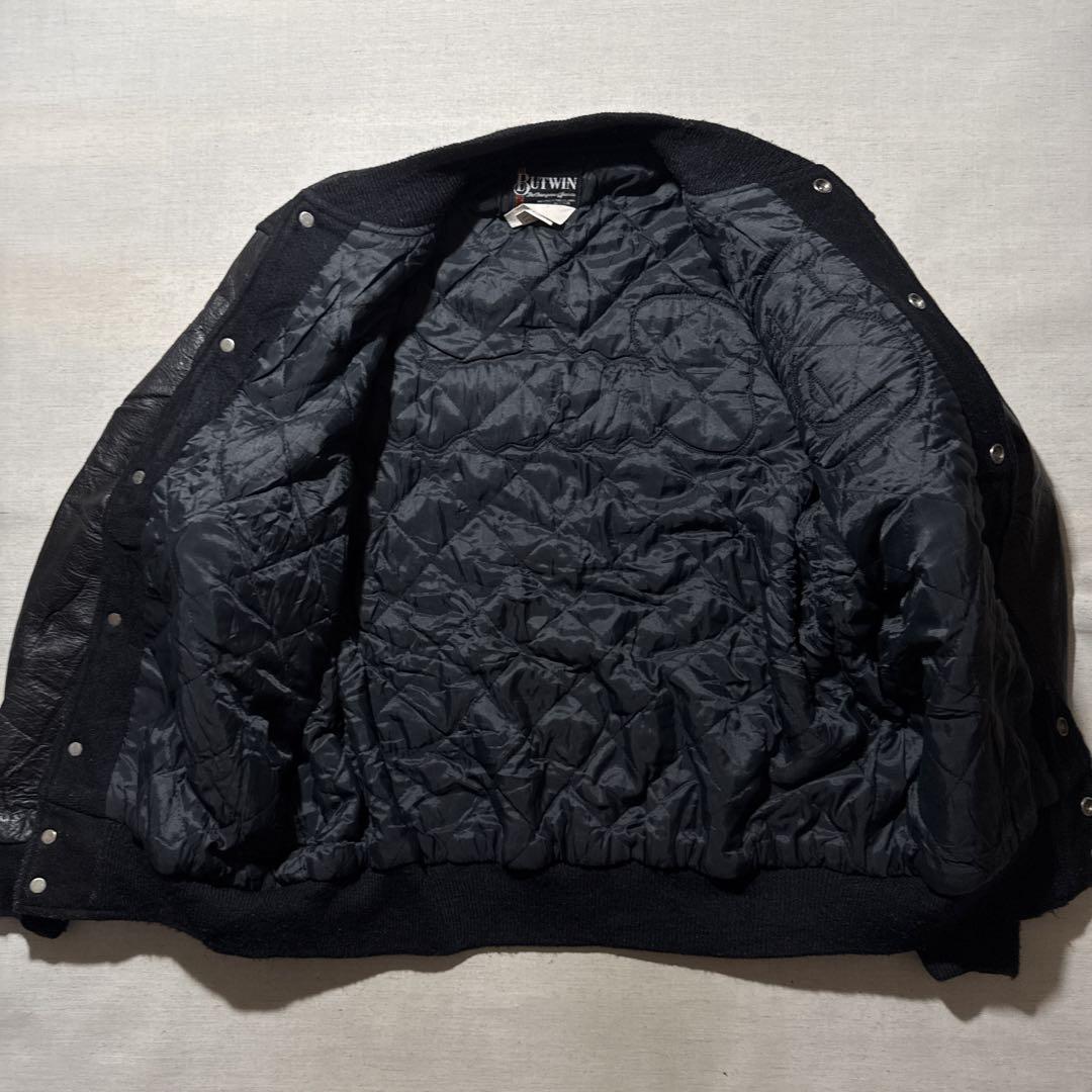 80s USA製 BUTWIN 牛革 本革 袖レザー スタジアムジャケット M