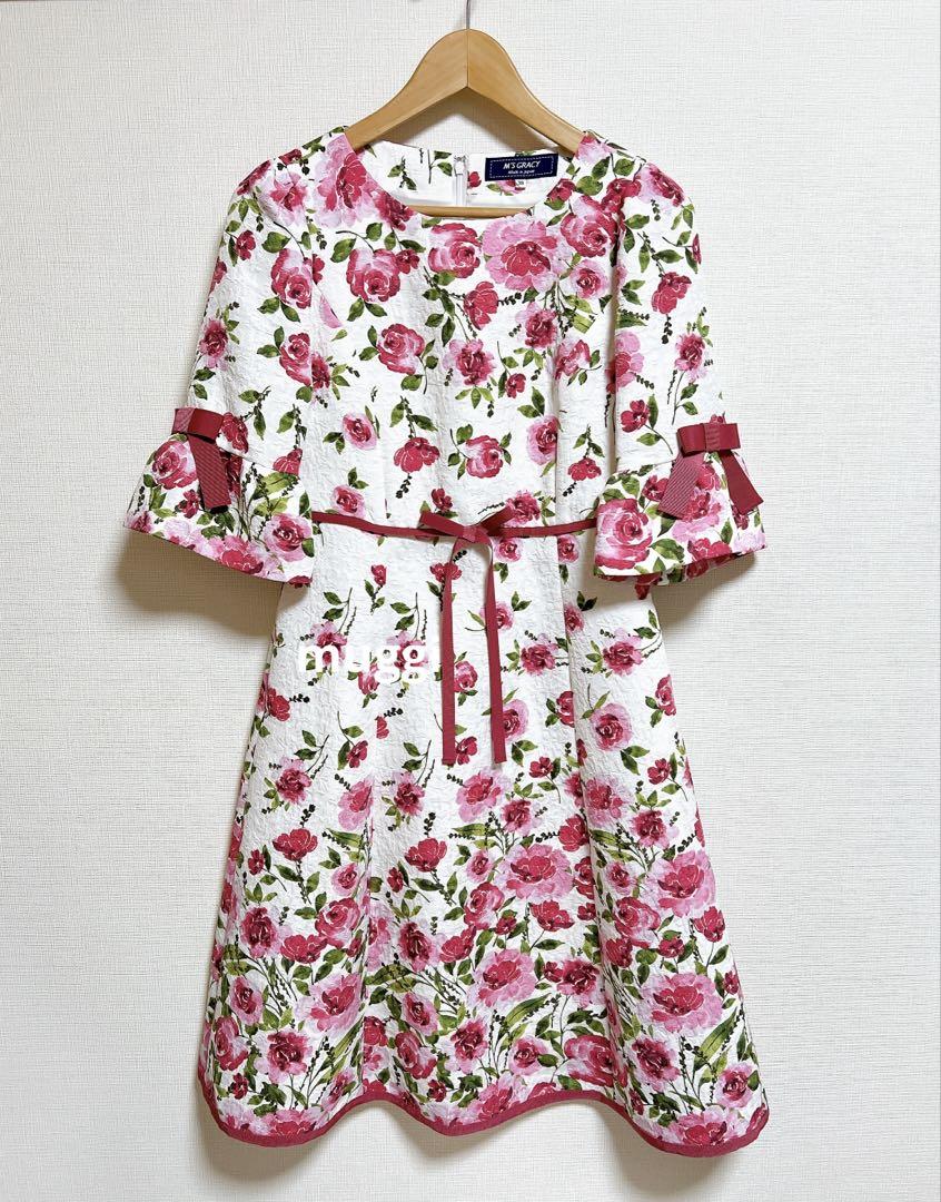 【美品】M’S GRACY エムズグレイシー　ワンピース38 赤い薔薇　ローズ M'S GRACY - 美品 M's GRACY エムズグレイシー ワンピース 薔薇