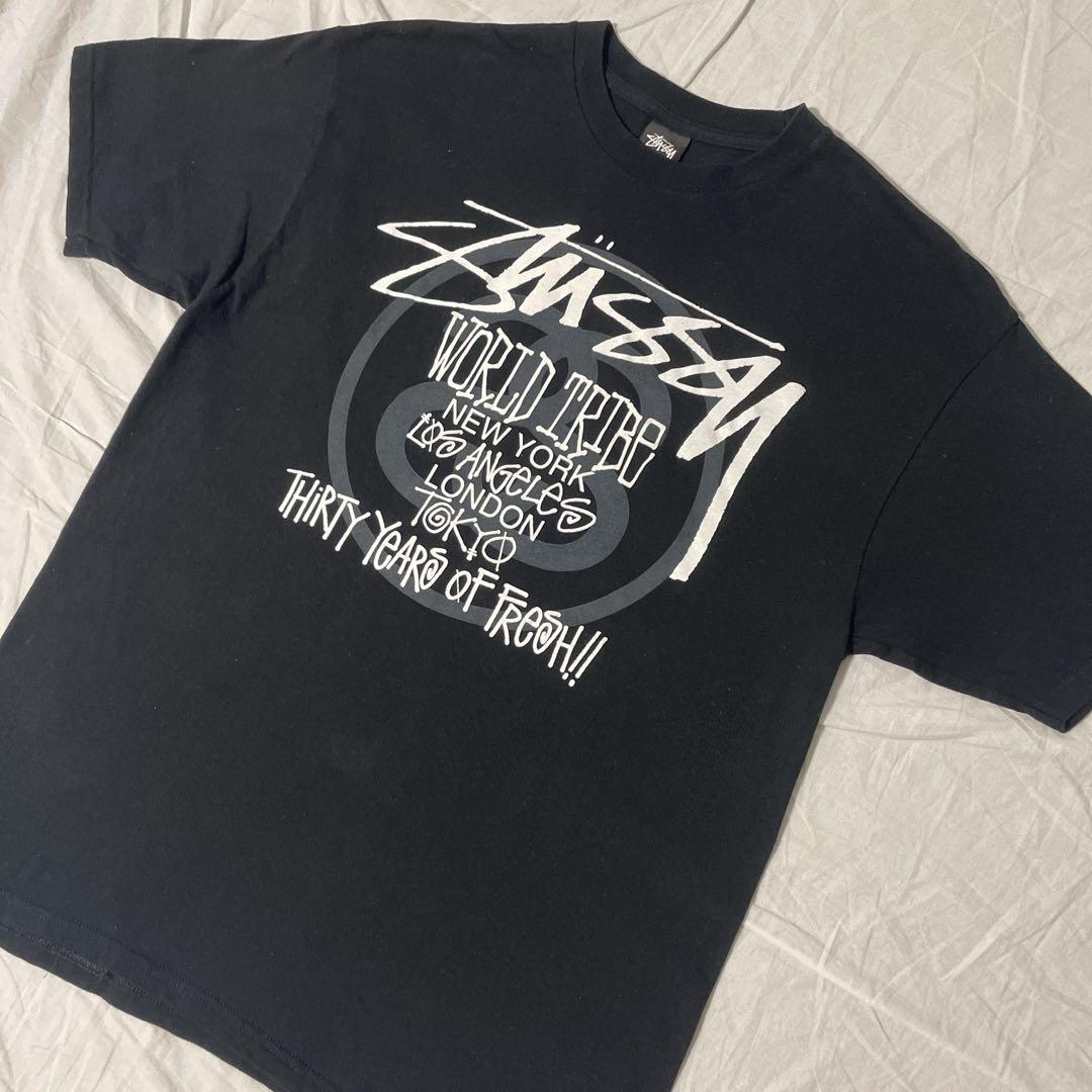 Stüssy ブラック Tシャツ 30周年 ワールドトライブ