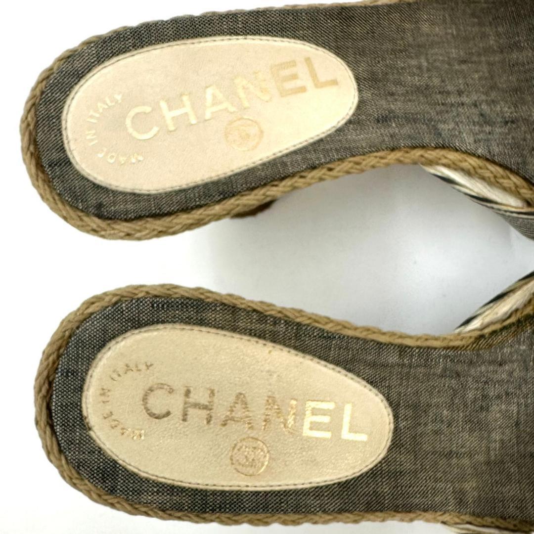 CHANEL ミュール サンダル ウェッジソール エスパドリーユ風 ココマーク