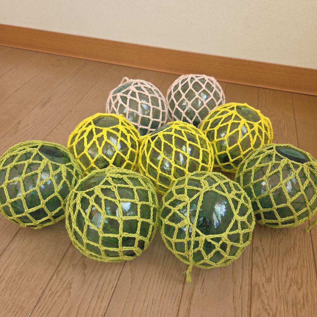 ガラス浮き玉 ガラス玉 10cmx9 黄緑 - メルカリ