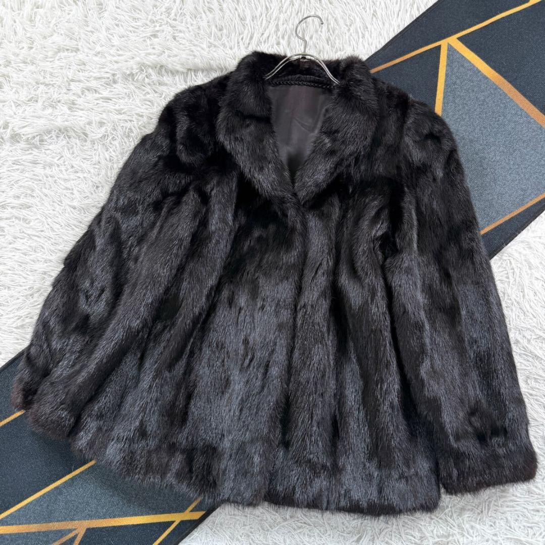 ブラックミンク ファーコート リアルファー XLサイズ 毛並み◎なめし柔らか