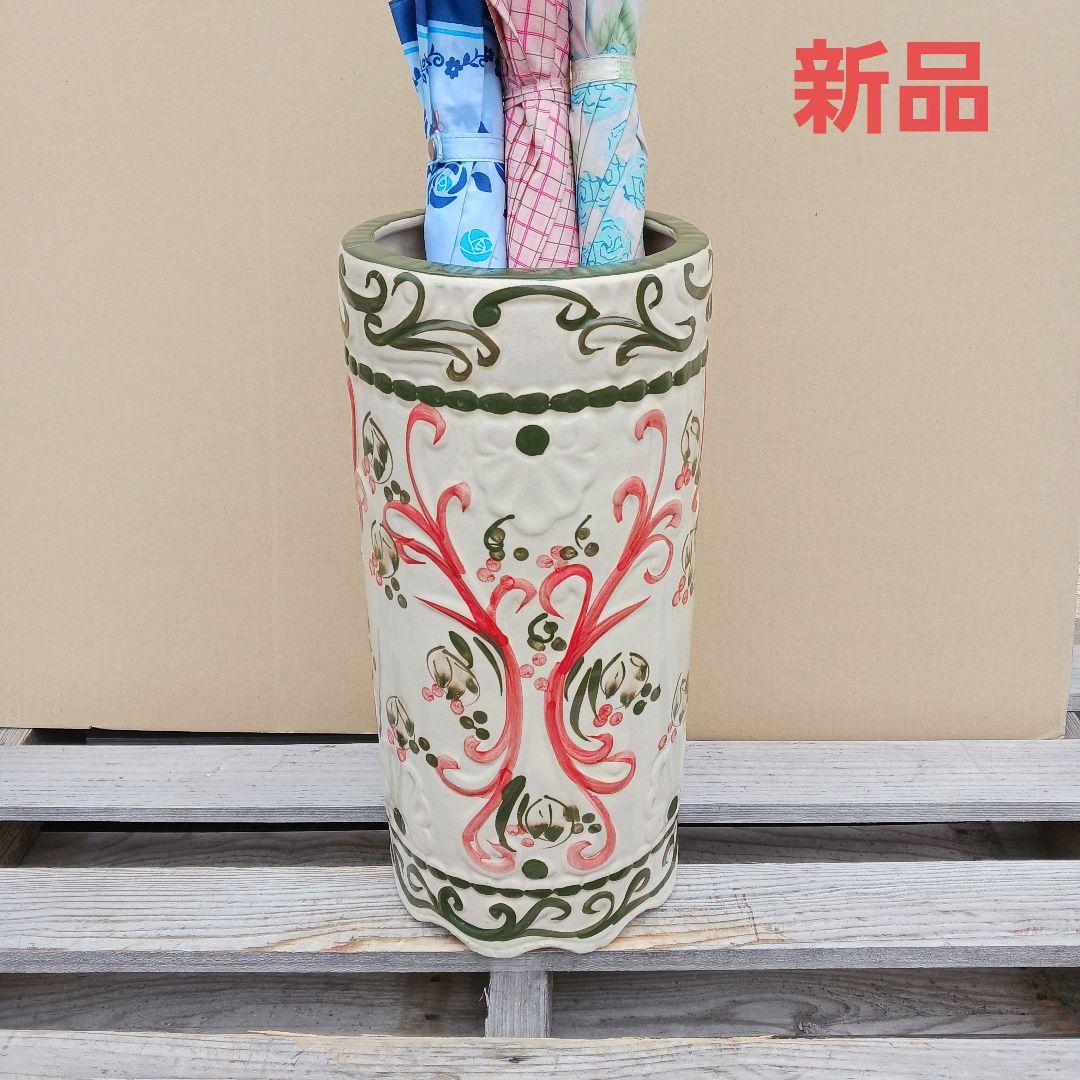 傘立て　染め付け　陶磁器　和風　骨董　青白　うさぎ　松　海 アンティーク雑貨 昭和初期 山水・風景の図 和の風情を感じる