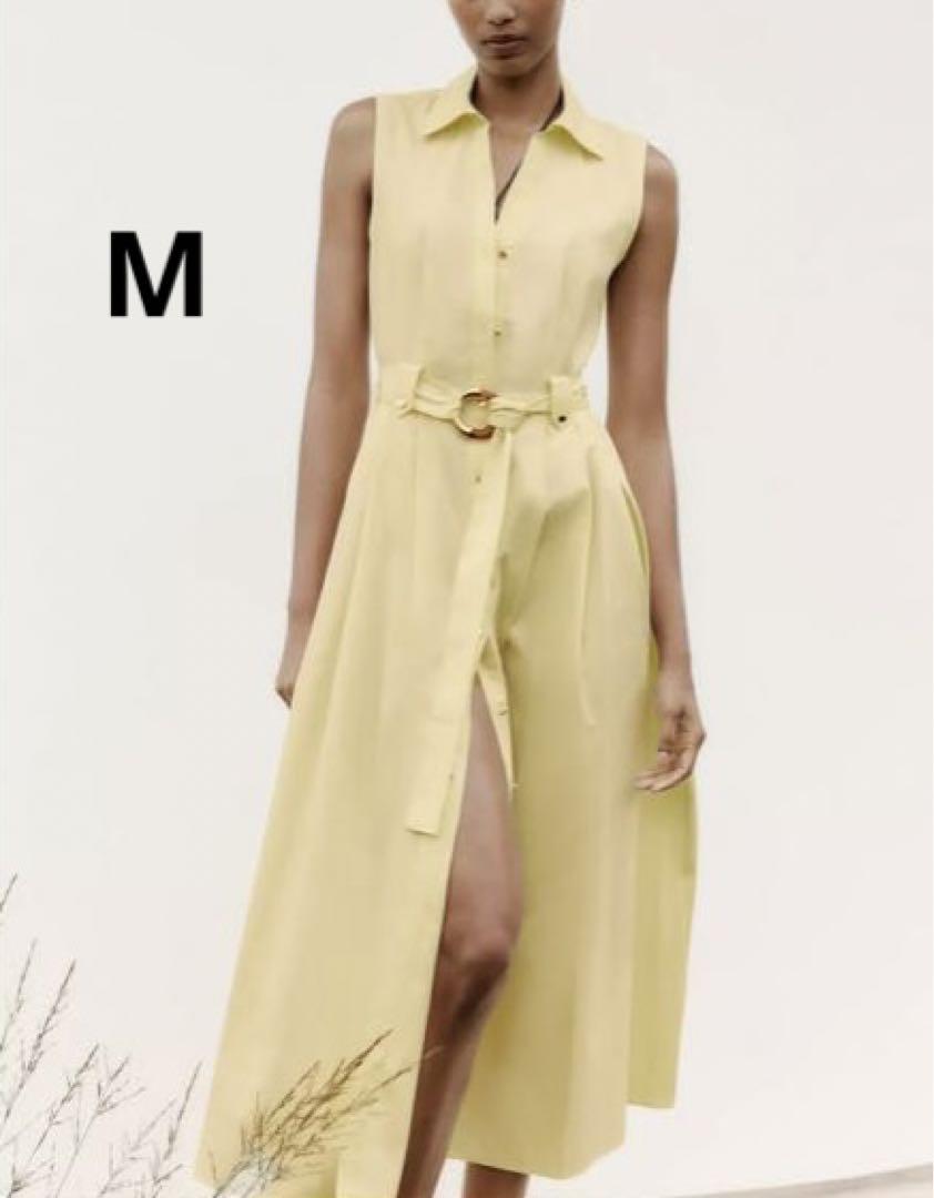 ZARA ザラ　ポプリンミディ丈ベルト付きワンピース 6,396円