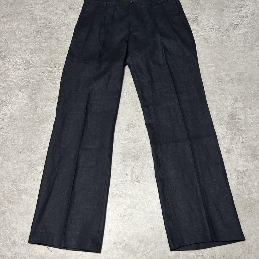 00s Eddie Bauer 2タック リネン スラックス ブラック W32