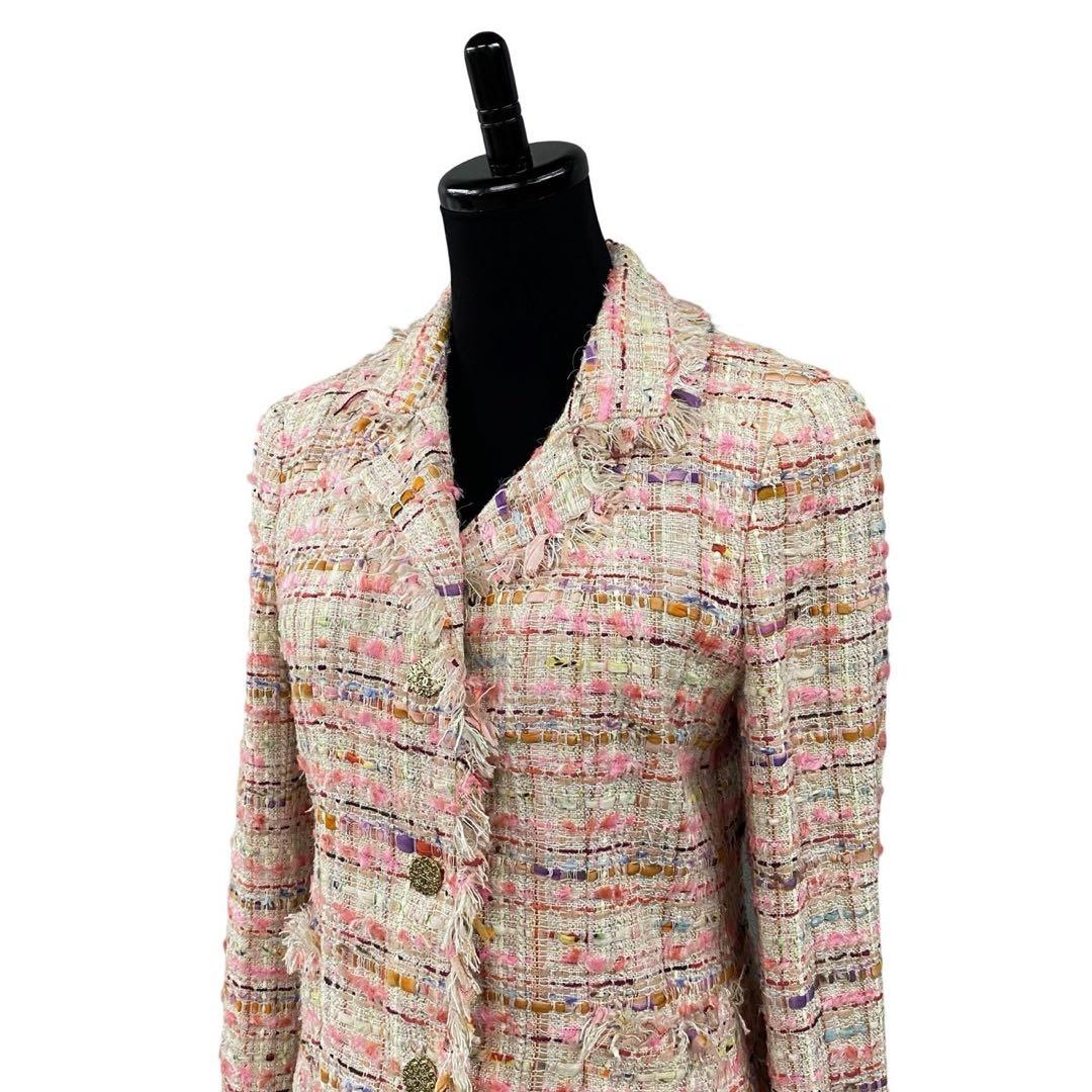 美品 シャネル 04P ココマーク ボタン ツイード ジャケット ピンク