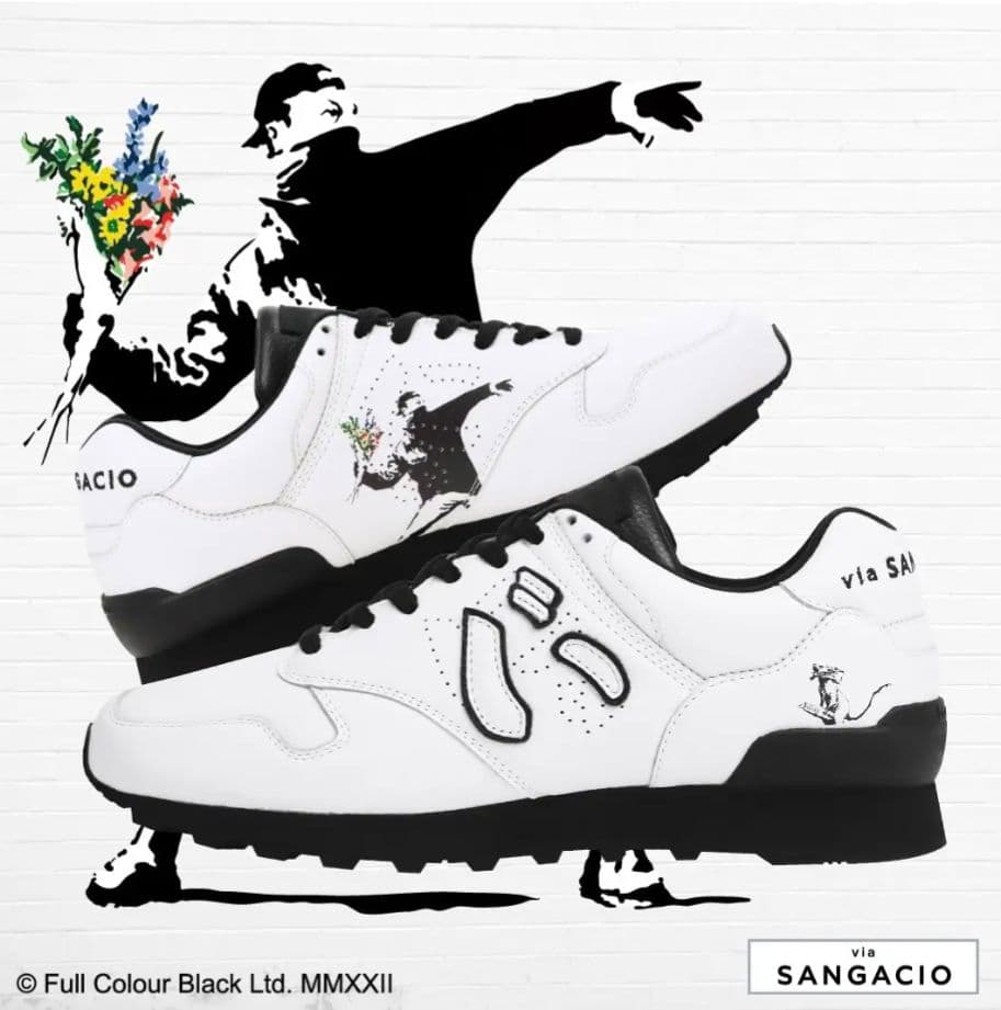 via sangacio バンクシー　ホワイト×ブラック　24.5 新品 via SANGACIO✕バンクシー スニーカー ホワイト⁄ベージュ にゅ