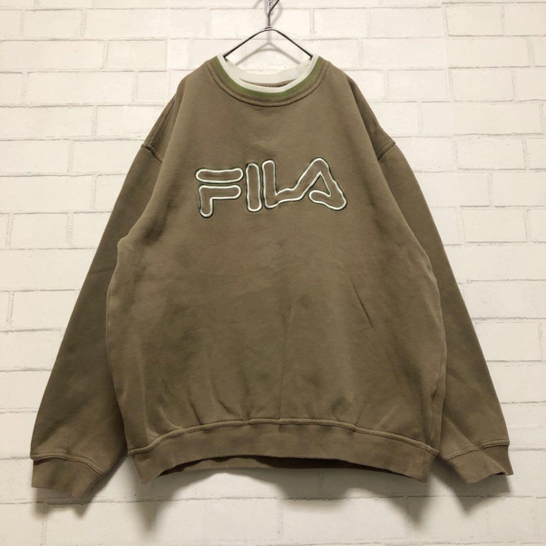 デカロゴ ベージュ 刺繍ロゴ 古着 Mbwf3-m51410043164 FILAフィラ スウェット アースカラー 格安HOT