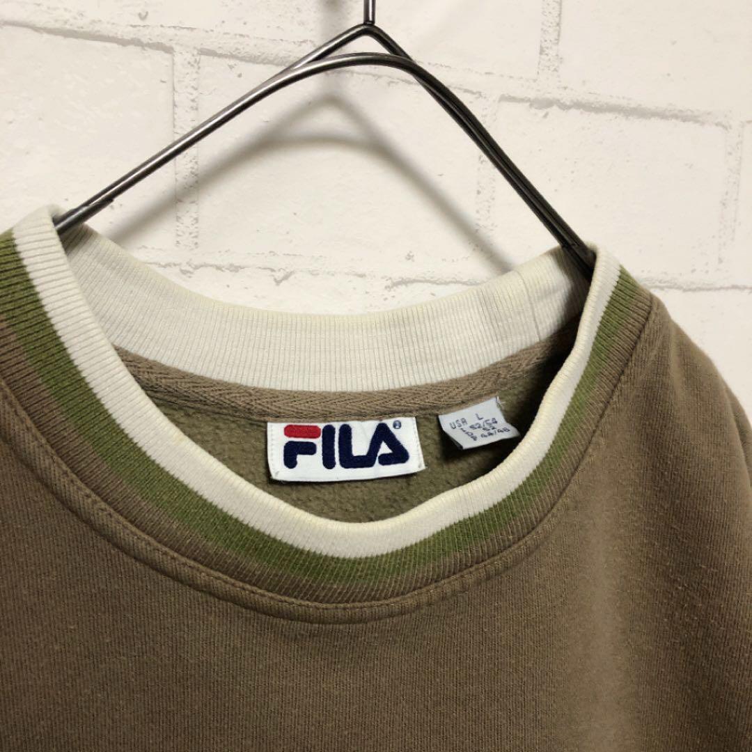 デカロゴ ベージュ 刺繍ロゴ 古着 Mbwf3-m51410043164 FILAフィラ スウェット アースカラー 格安HOT