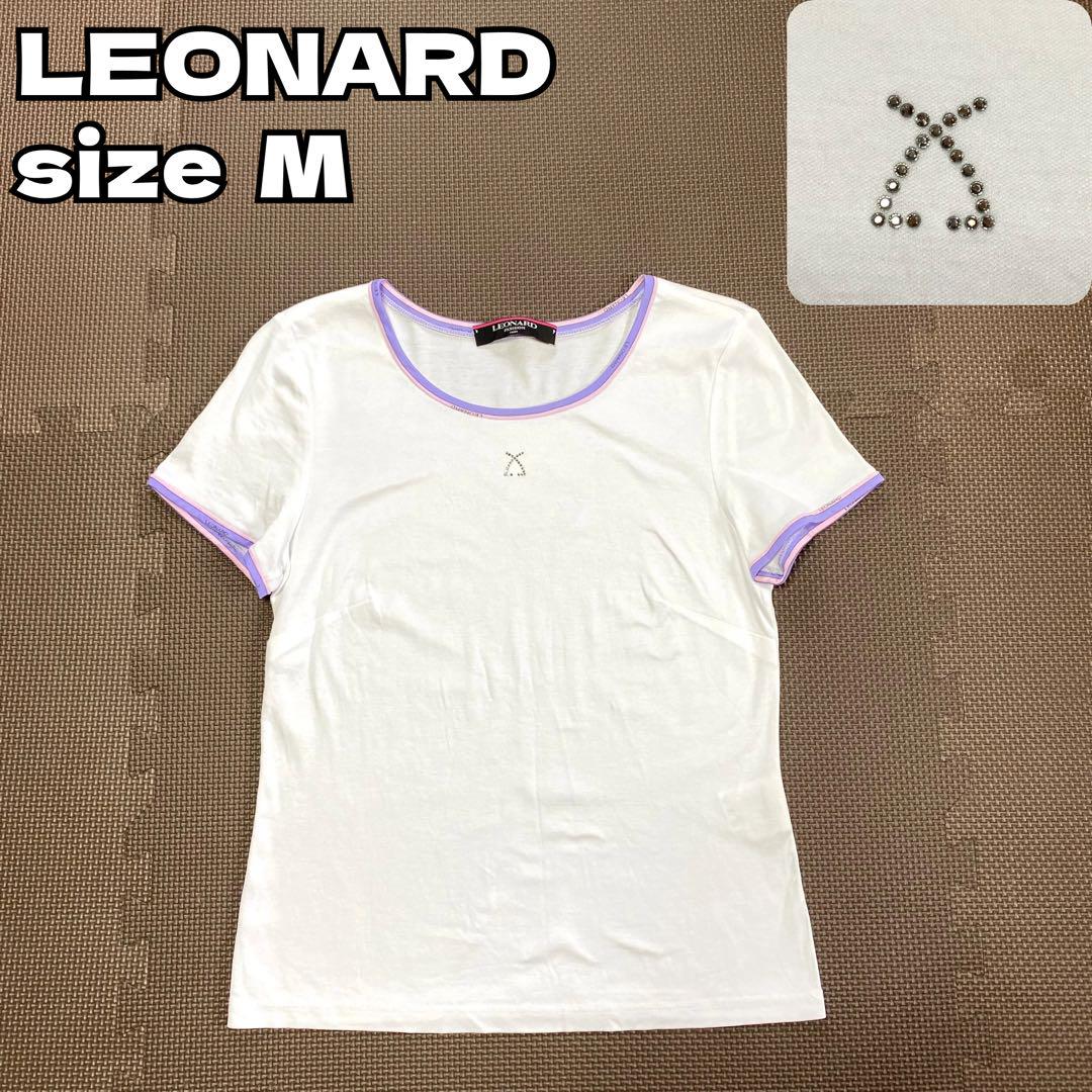 美品☆レオナール LEONARD 半袖 Tシャツ ラインストーンロゴ