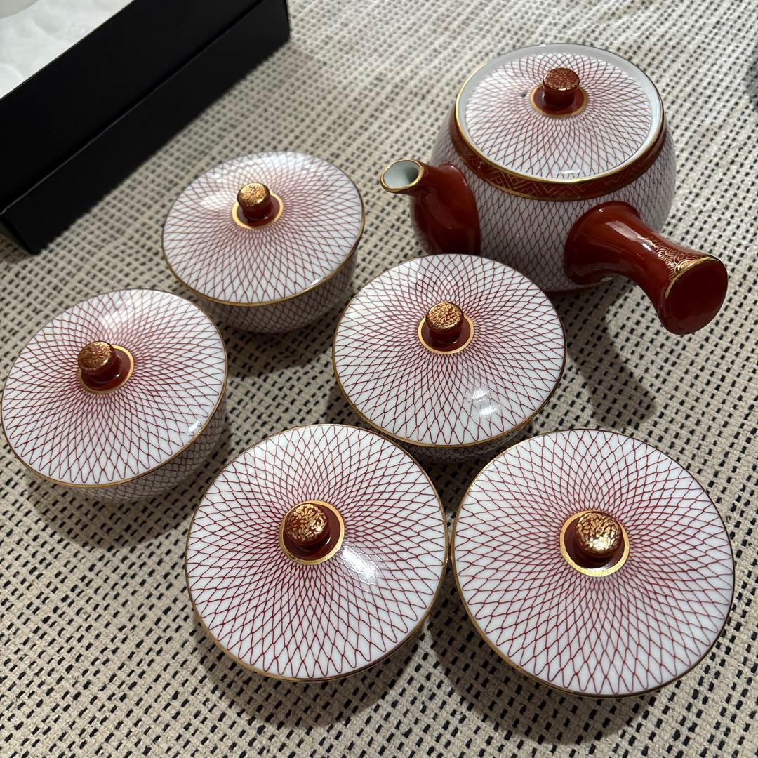 九谷焼 蓋付 湯呑み 5客 急須セット 赤網目立った傷や汚れなし