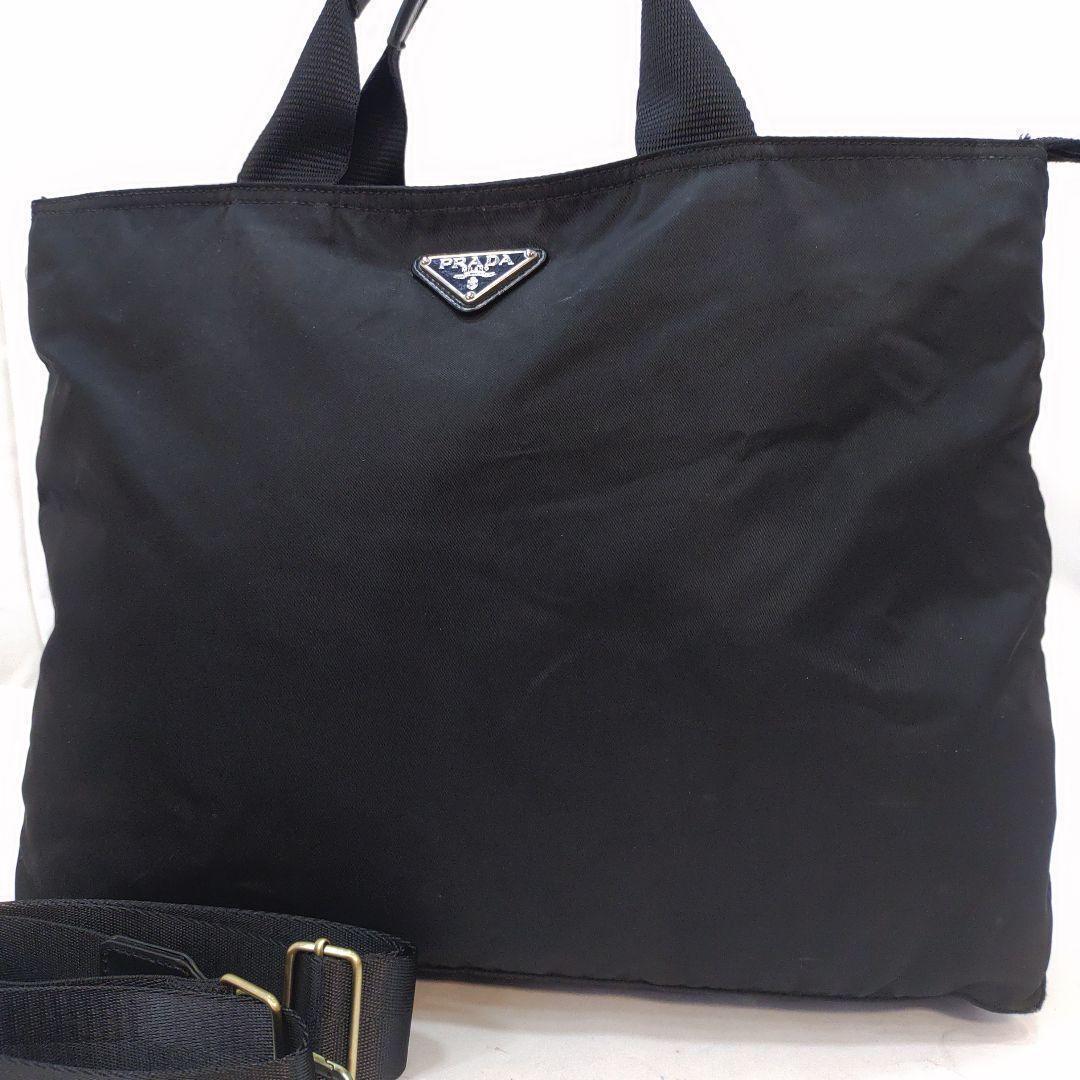 プラダ トートバッグ 2way ショルダー レザー×ナイロン A4可 黒