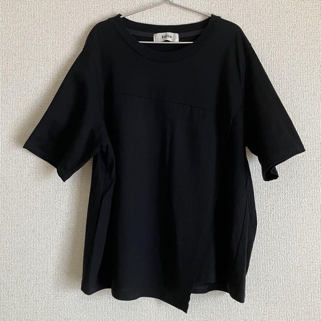 zucca 黒 半袖Tシャツ 前アシンメトリー 切り替え - メルカリ