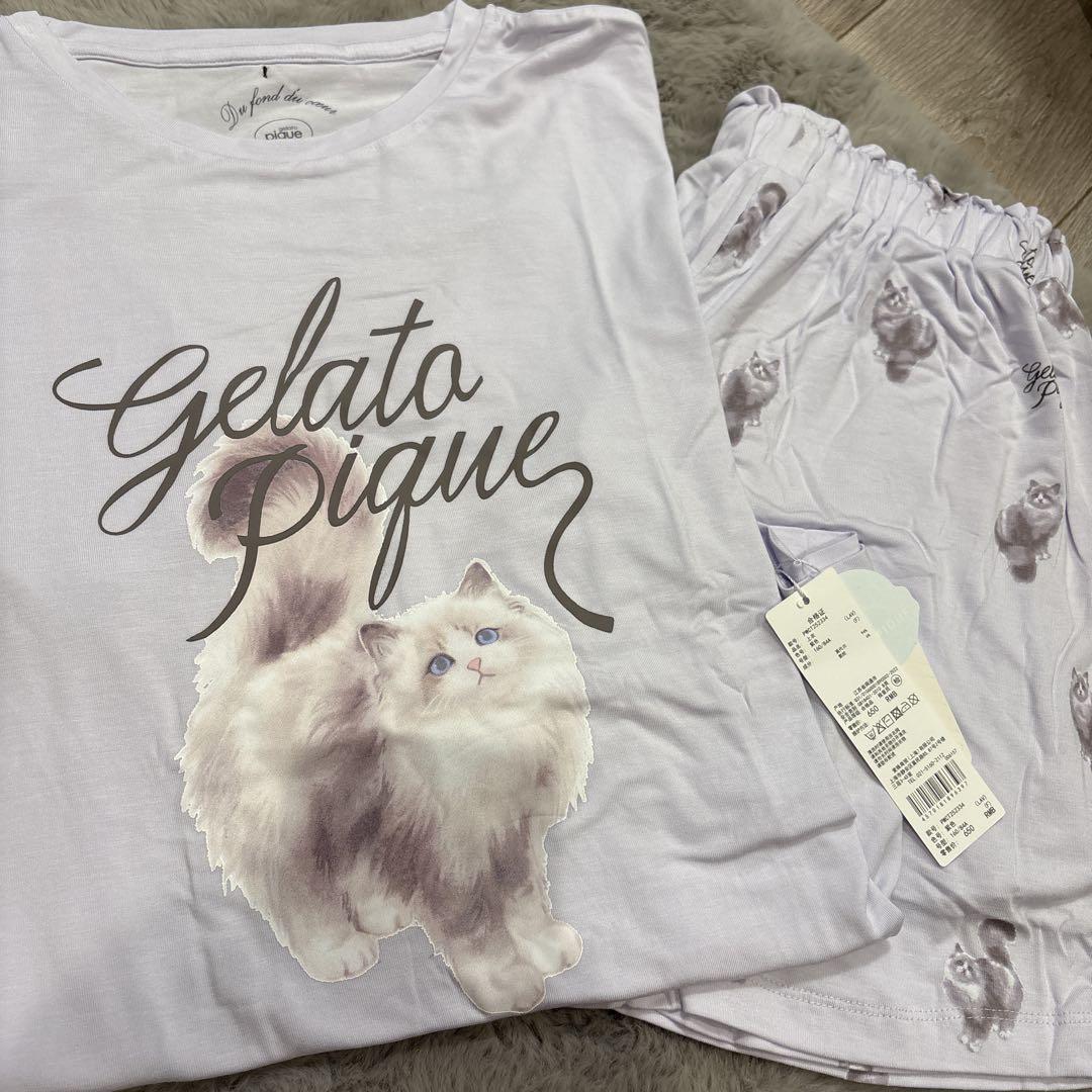 新品】ジェラートピケ Cat柄ワンポイントTシャツ＆ショート