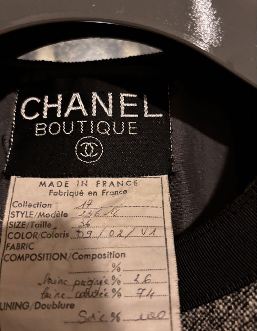 【極上美品】CHANELコットン ノンカラー ワンピース グレー×ブラック