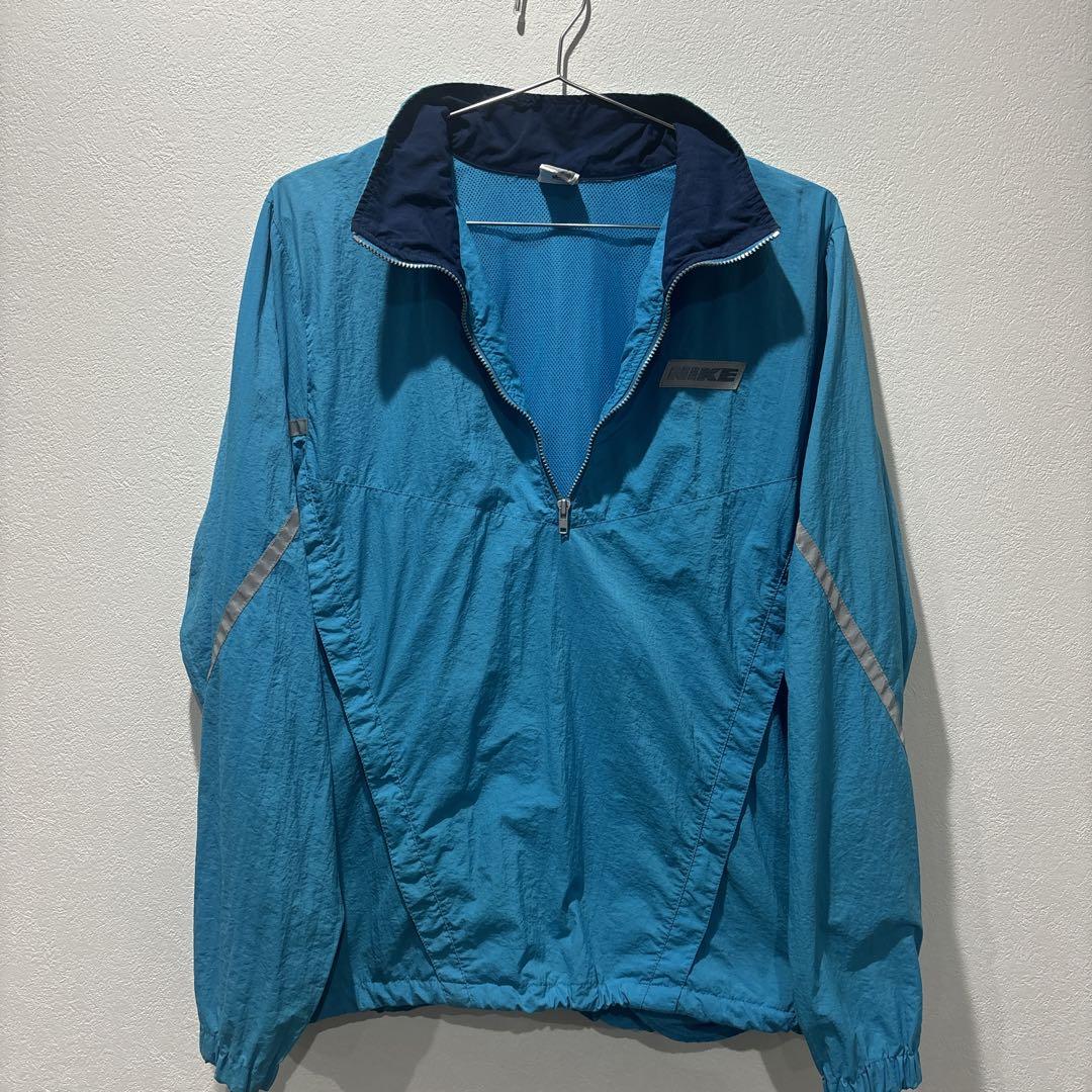 NIKE 80s ナイキハーフジップナイロンジャケット　水色×紺色　美品　銀タグ