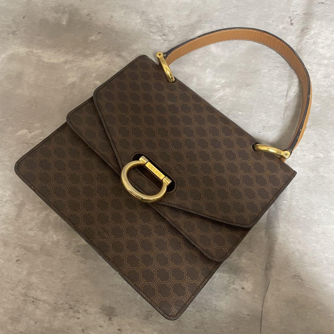 CELINE ハンドバッグ マカダム ロゴ金具 トップハンドル 2室仕様