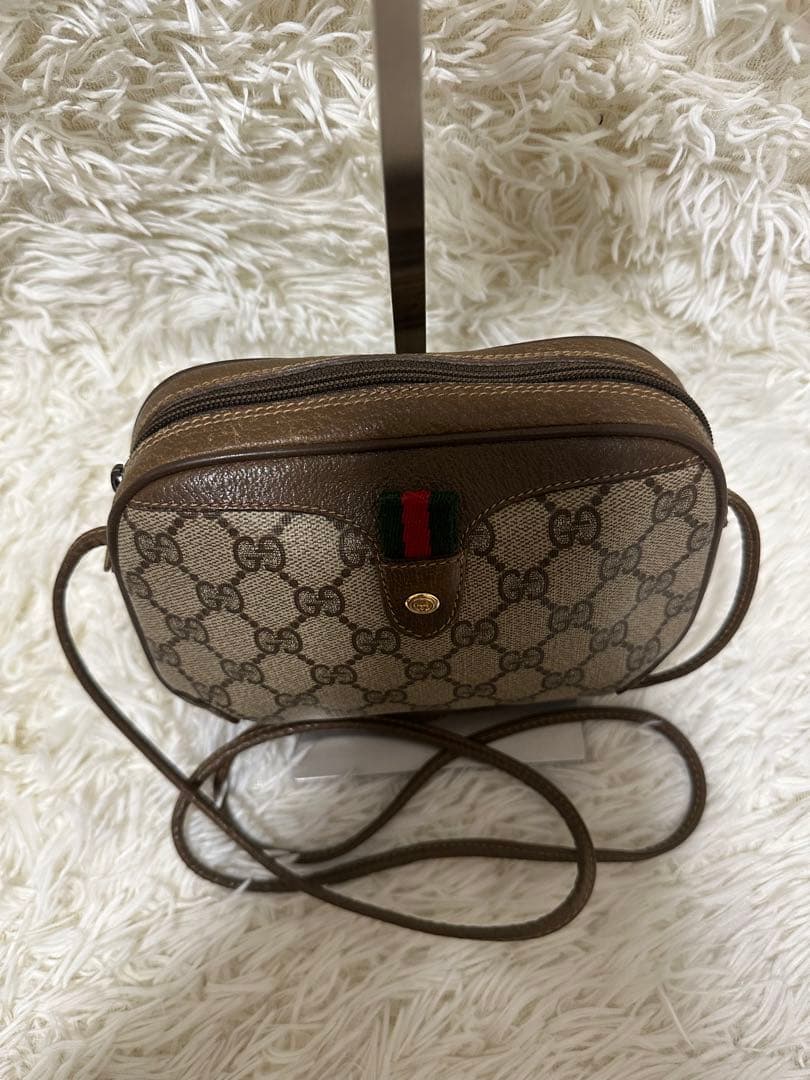 美品 レア オールドグッチ GG 総柄 レザー ショルダーバッグ シェリーライン