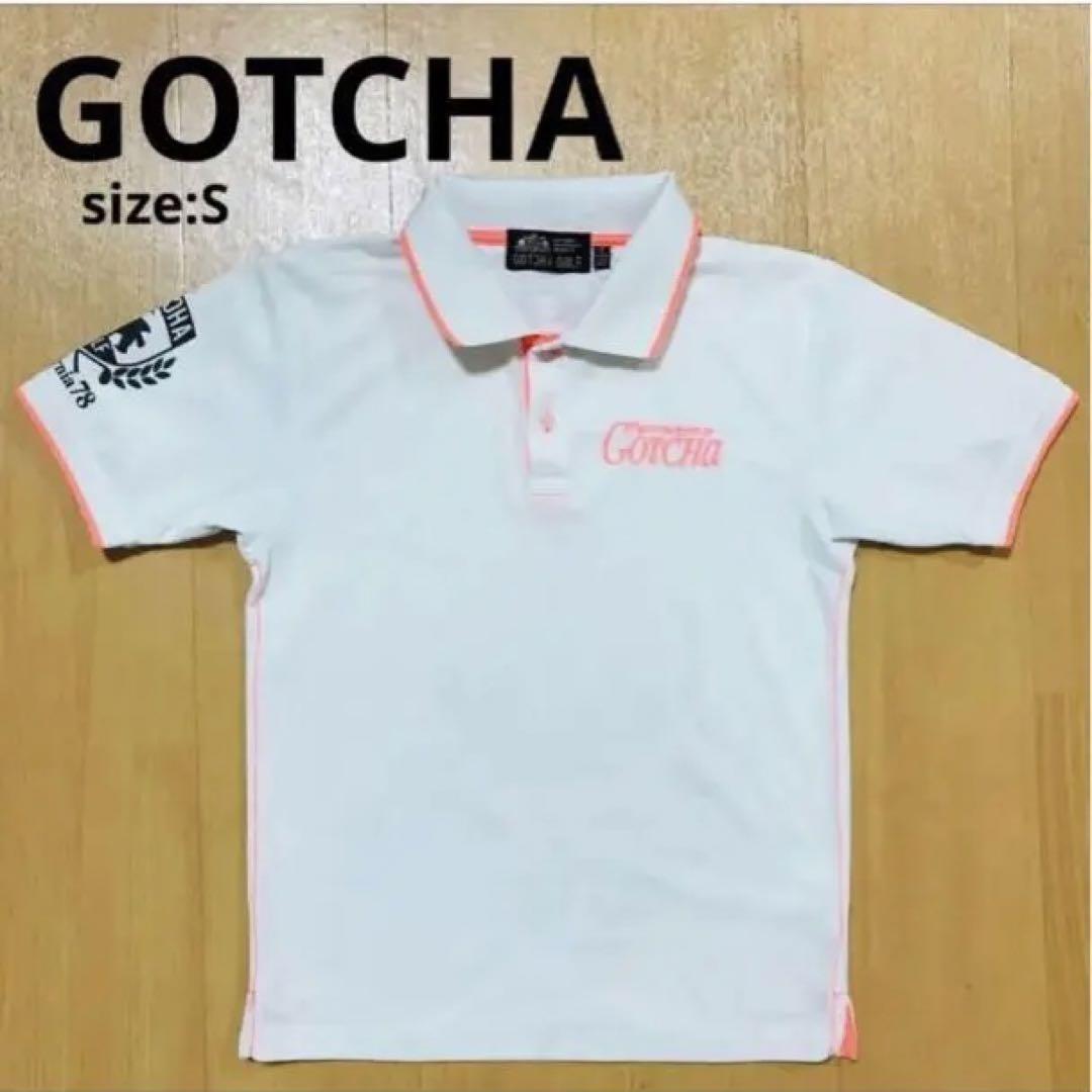 GOTCHA ガッチャ 半袖ポロシャツ ホワイト 蛍光オレンジ ロゴ プリント