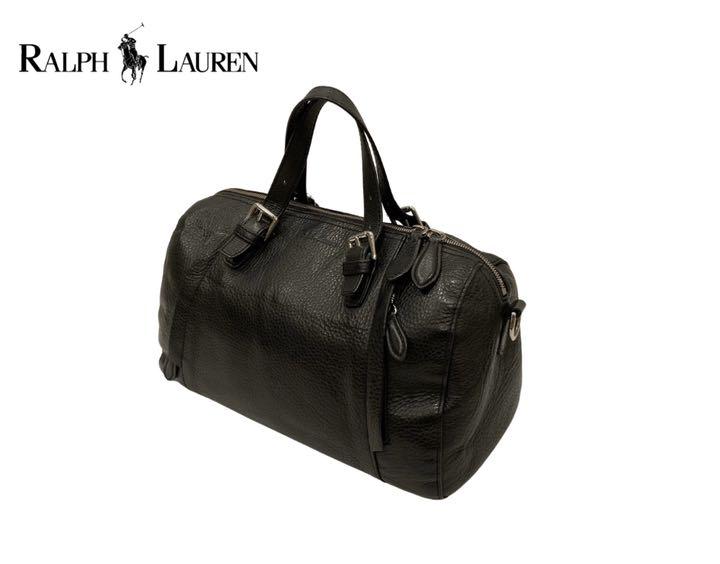 RALPH LAURENシボ革 ミニ ボストン バッグ 牛革 シュリンク レザー