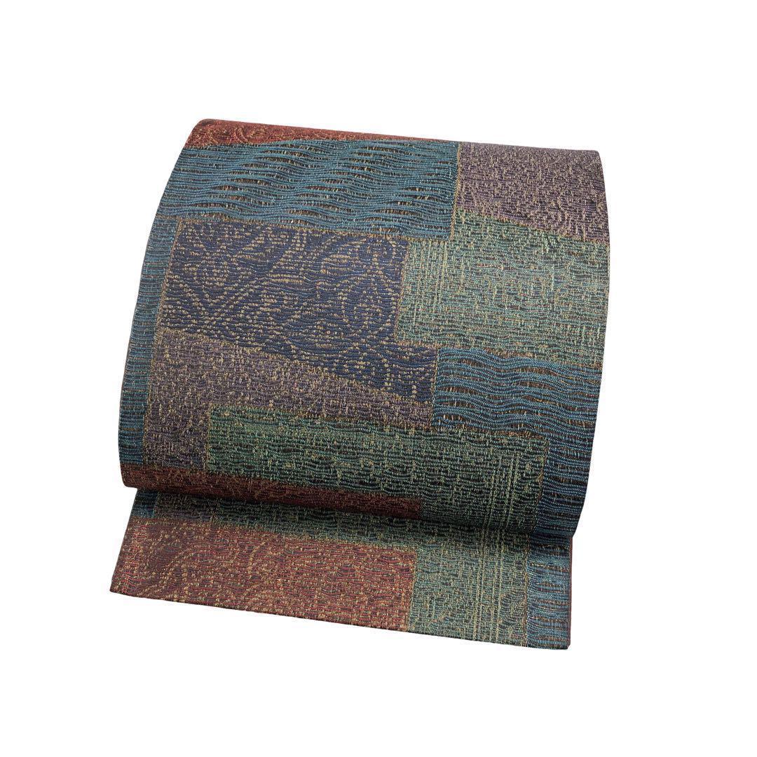 袋帯 本泥染 彩羅紗 色彩豊かな柄模様 金糸 O-1478 袋帯 本泥染 彩羅紗 色彩豊かな柄模様 金糸 O-1478