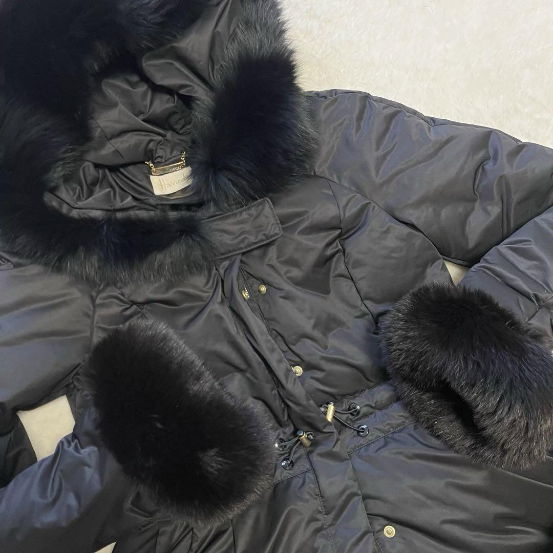 美品　Harrods ハロッズ　ダウンコート　ファーコー　Aライン　金金具　M