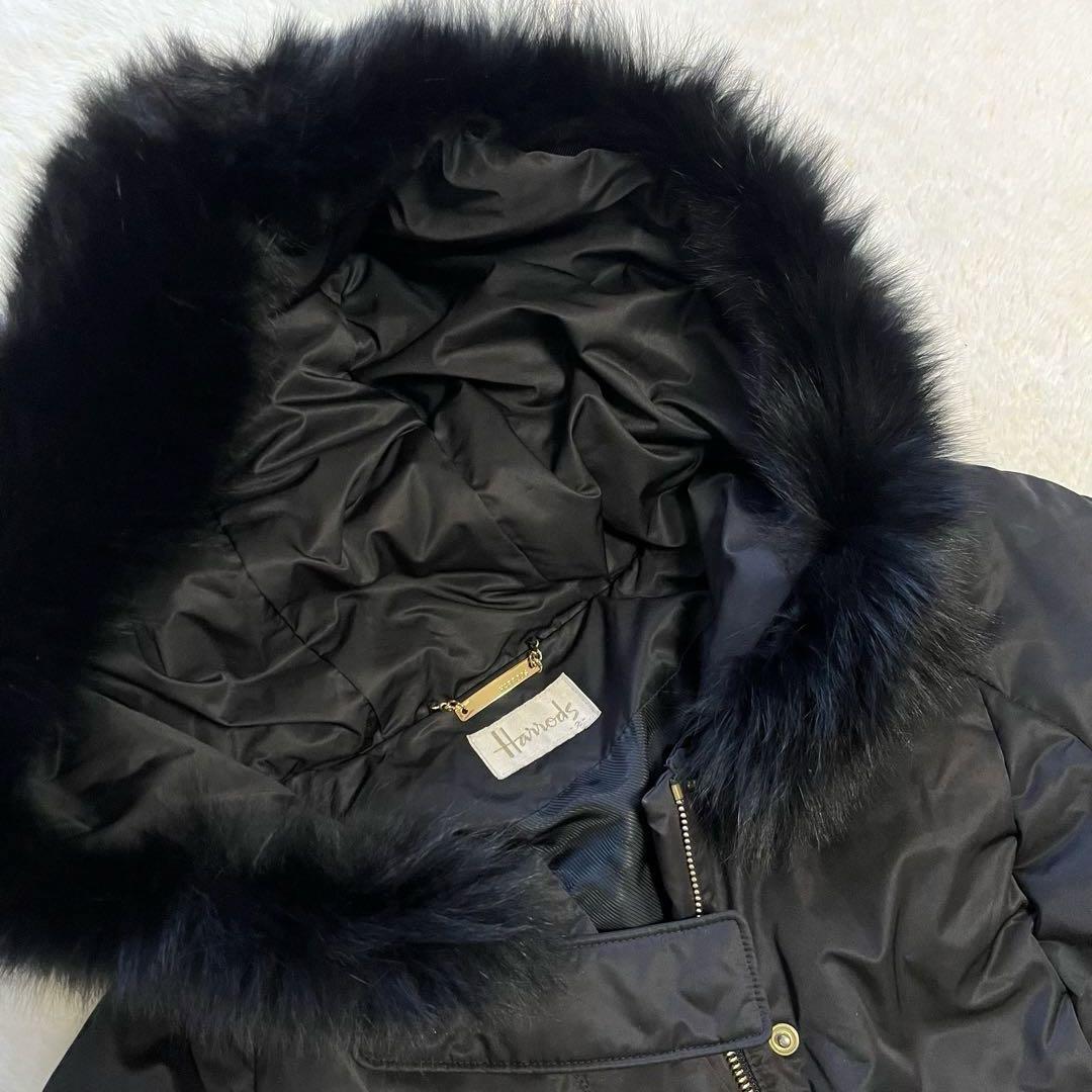 美品　Harrods ハロッズ　ダウンコート　ファーコー　Aライン　金金具　M