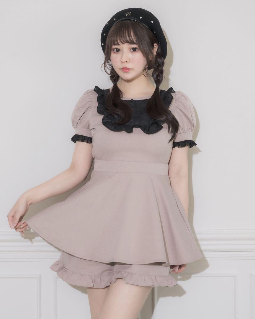 pium　レースヨークフリルドーリーセットアップ　ピンク