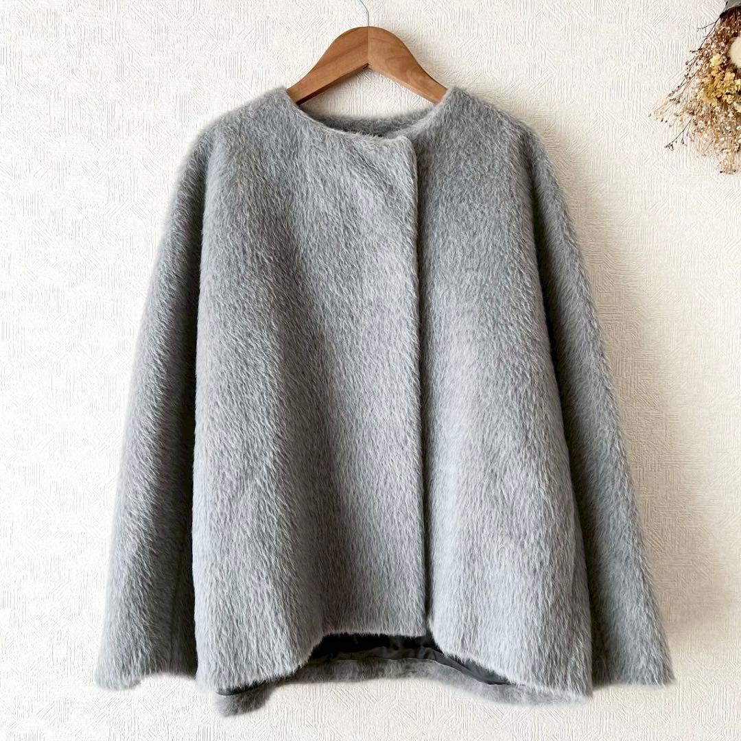 ebure アルパカシャギーノーカラーコート グレー 36