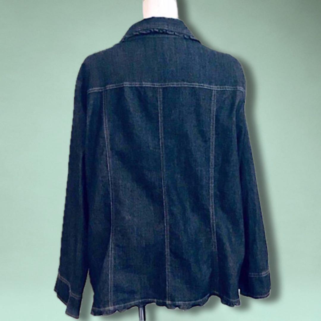 【新品/4Lサイズ】フリル＆レース付きデニムジャケット Gジャン フェミニン