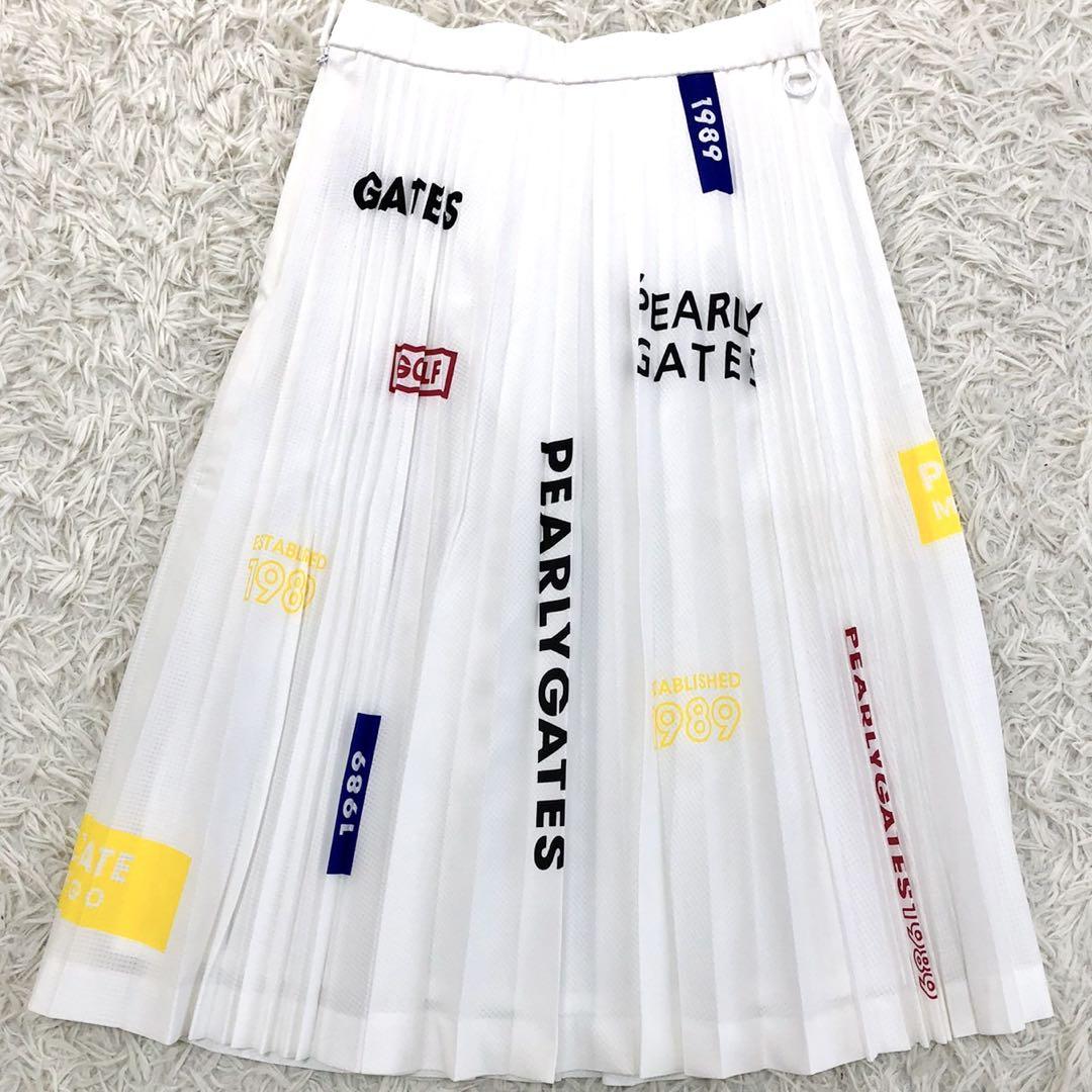 PEARLY GATES プリントプリーツスカート サイズ00 新品】PEARLY GATES ドットエアー プリーツスカート ロゴ 0