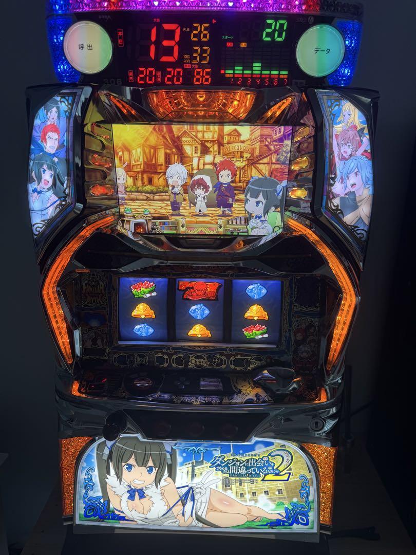 パチスロ実機 Sダンまち2 コイン不要機、データカウンター付き