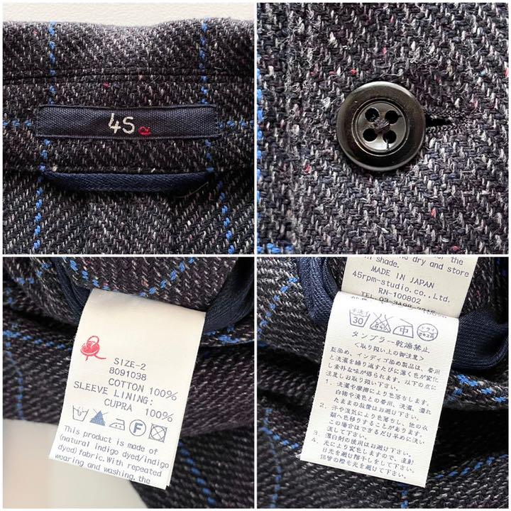 にはインデ∨ 美品 サイズ2 チャコール 45ROf-m51496066297 45R インディゴコットンツイードジャケット ⊕ほとんど